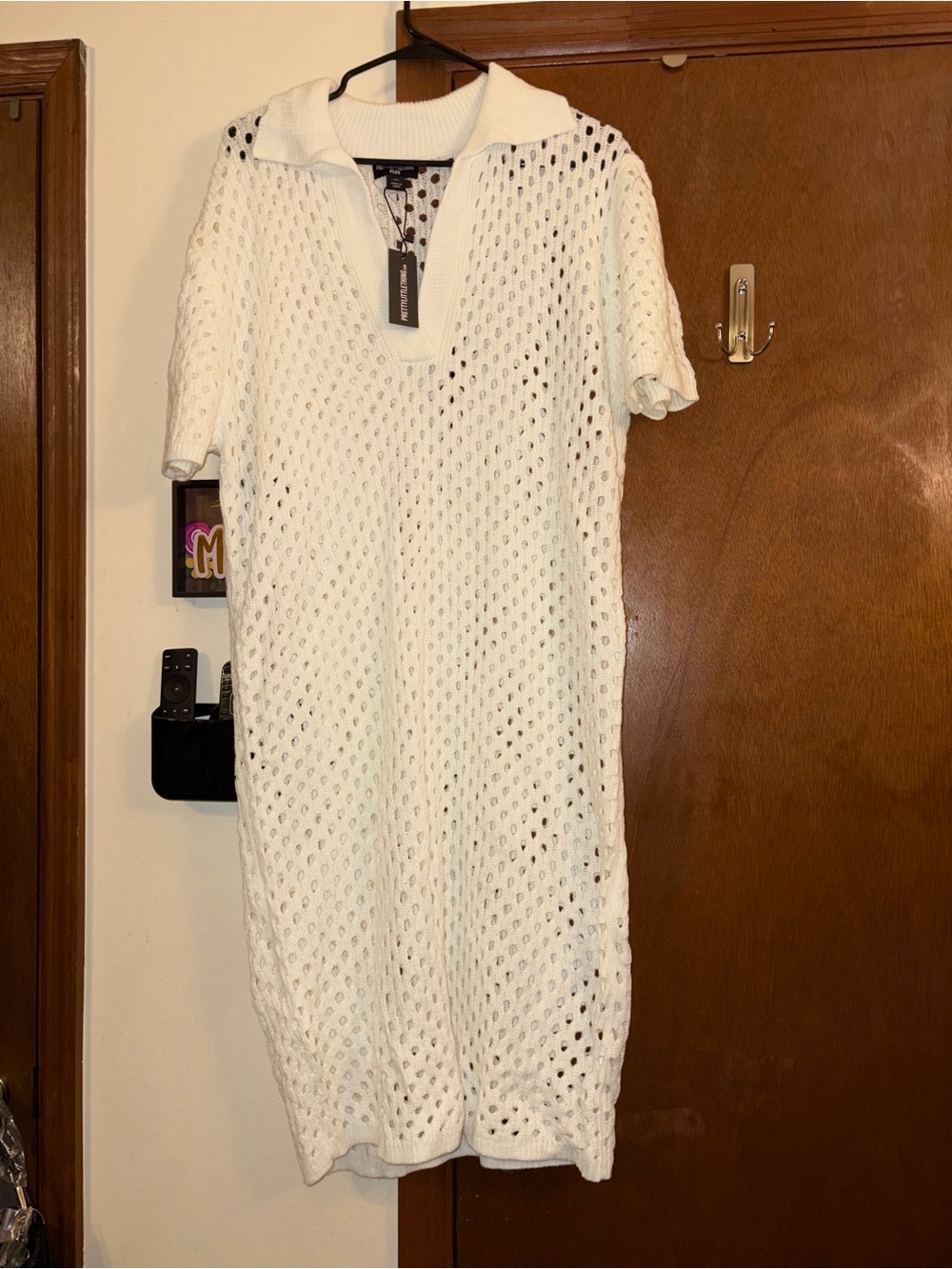 PrettyLittleThing White Crochet Polo Midi Beach Cover-Up